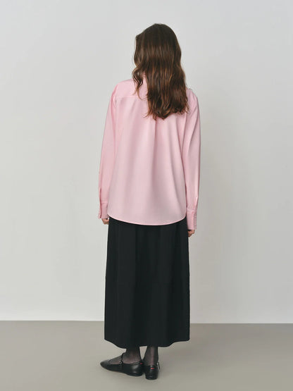 Pure Cotton Oversized Bow Detail Women's Autumn 2025 New Arrival Laid-Back Long Sleeve Blouse with Sash 25FS13213
