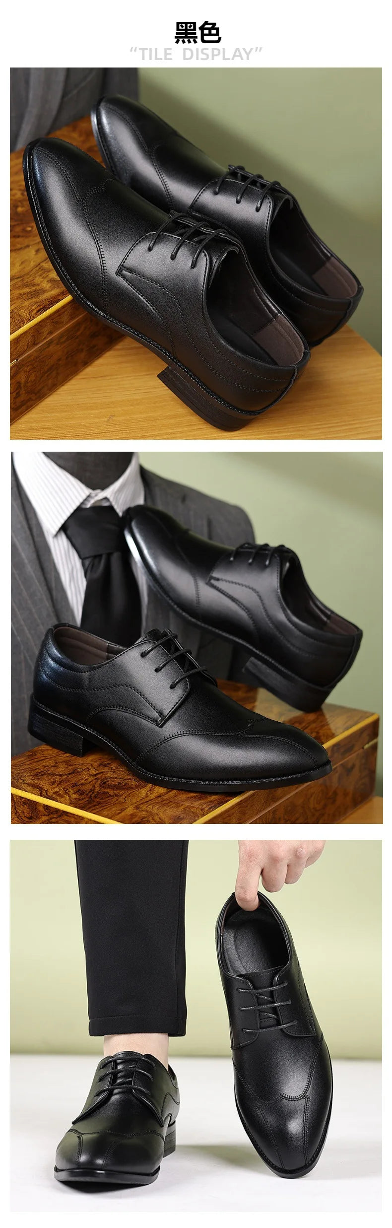 Spring Autumn New Dress Shoes for Man Solid Color Business Fashion Casual Leather Shoes Male Cusp Lace Designer Wedding Shoe Man