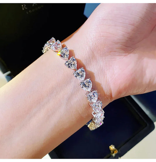 Bracelets de tennis en moissanite en forme de cœur avec certificats, en argent sterling 925, bracelets étincelants en diamant, bijoux raffinés pour femmes