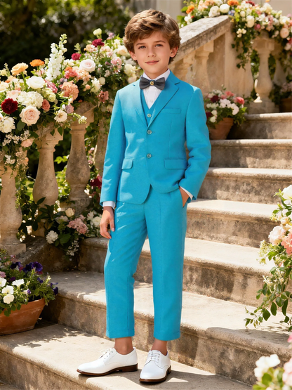 Boys Suit 5 Piece Jacket Vest Pants Shirt Tie Random Wedding Birthday Party Gift Performance Uniform School Uniforms Size 4-16Y