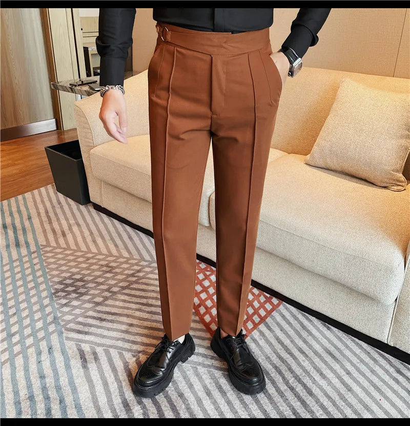 High Quality Men's Suit Pant Solid Color England Style Slim Fit Casual High Waist Trousers Men Spring Autumn Fashion Suit Pants