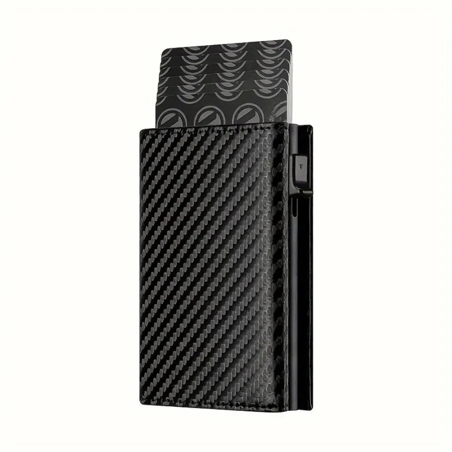Portefeuille Homme avec Porte-Monnaie Zippé, Porte-Cartes de Crédit Métallique Éjectable Automatique, Portefeuille Minimaliste Anti-RFID pour Cartes de Visite – Idée Cadeau