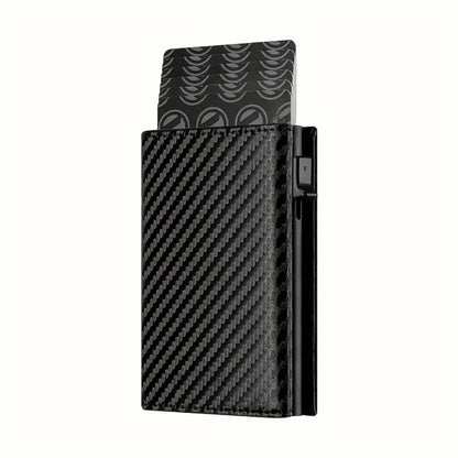 Portefeuille Homme avec Porte-Monnaie Zippé, Porte-Cartes de Crédit Métallique Éjectable Automatique, Portefeuille Minimaliste Anti-RFID pour Cartes de Visite – Idée Cadeau