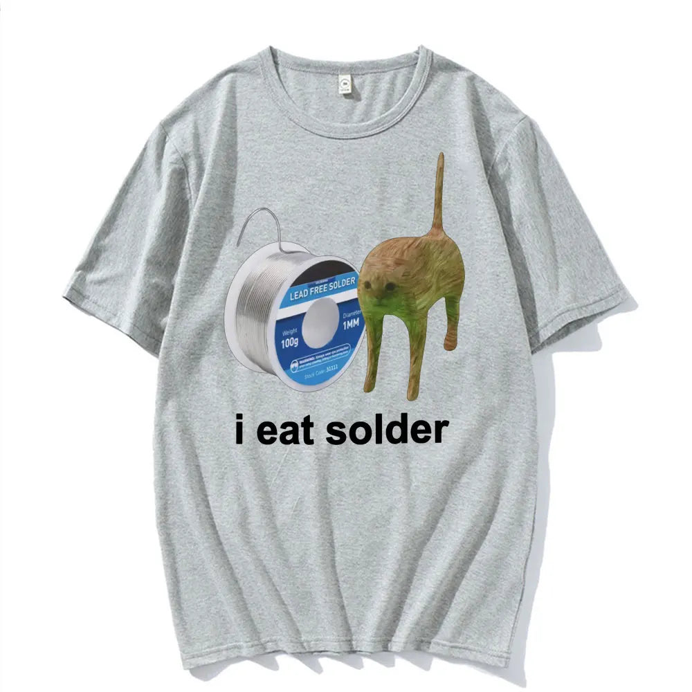 I Eat Solder Cursed Funny Cat Meme T Shirt Men Women's Clothing Fashion Casual T Shirts Summer High Quality Cotton T-shirts Tops