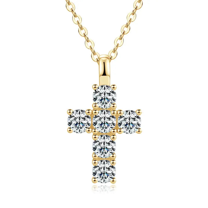 GRA Certified 3.5MM Moissanite Cross Pendant Necklaces for Women S925 Sterling Silver Clavicle Chains Fine Jewelry Gift