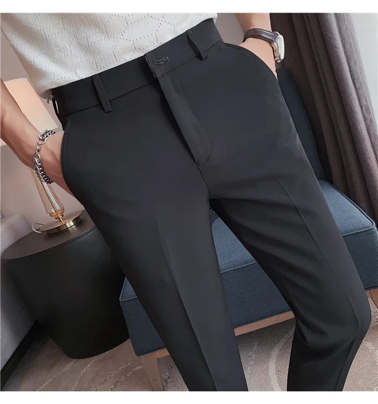 High Quality British Style Business Casual Pants Men's Spring Summer Solid Color Slim Fit Formal Wear Suit Pants Men Clothing