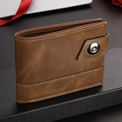 Men's Wallet Pu Leather Short NO Zipper Buckle Wallet Solid Color Wear-Resistant Leather Clip Daily Casual Fashion Zero Wallet