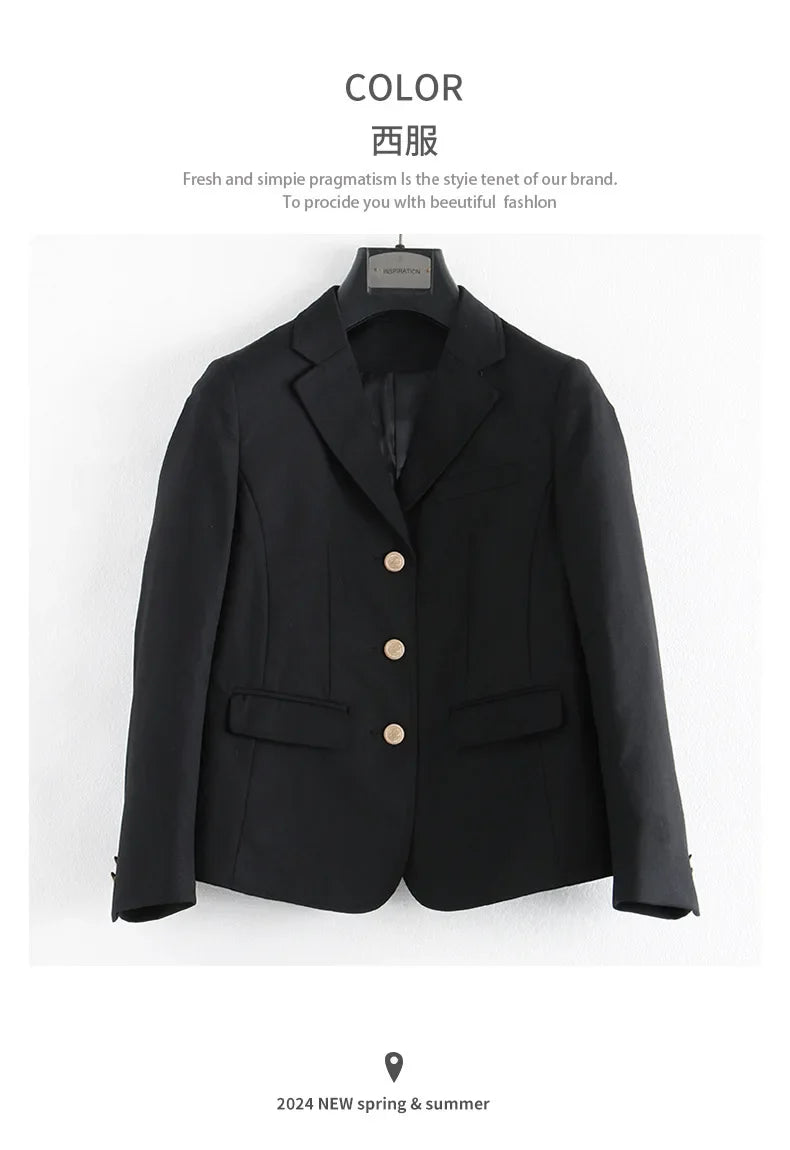 Preppy Style Slim Fit Solid Blazer Woman Double Button Turn-Down Collar Blazers Women Spring Autumn Basic Student JK Suit Coat