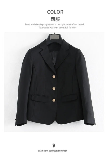 Preppy Style Slim Fit Solid Blazer Woman Double Button Turn-Down Collar Blazers Women Spring Autumn Basic Student JK Suit Coat
