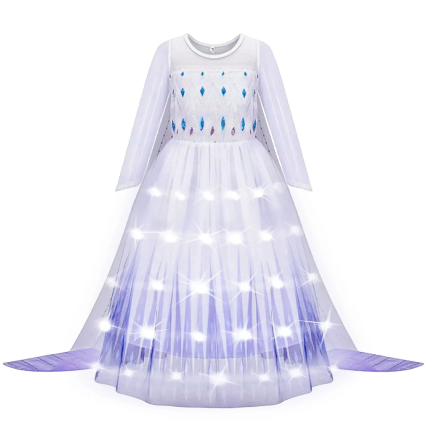 Elsa Princess Dresses +LED Light Girls Mesh Sequin Dress Kids Cosplay Frozen Snow Queen Costumes Halloween Party Gowns