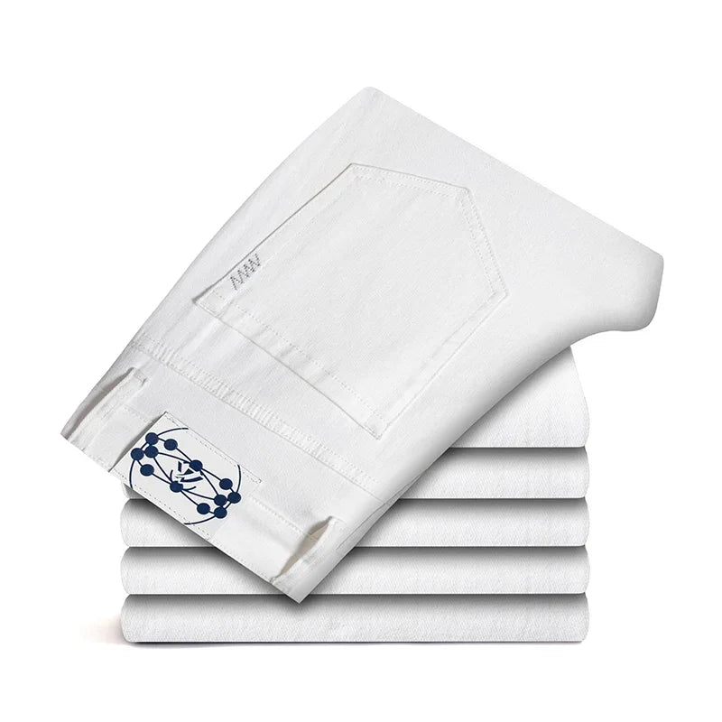 New Summer 98% Cotton Men's Business Casual Jeans Straight Soft Stretch Fabric Baggy Denim Pants Male Brand Trousers