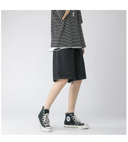 Wide Baggy Denim Shorts Men Summer Thin Solid Color Casual Loose Knee-length Pants Male Jeans Shorts Streetwear
