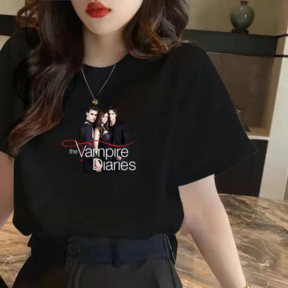 Vampire Diaries Cotton Women Girls Casual Harajuku T-shirt O-neck Short Sleeve Streetwear Ladies Graphic Summer Female T-shirt