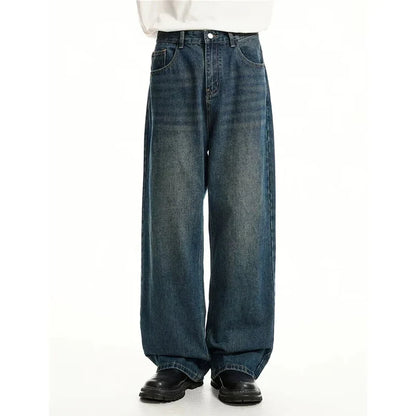 Men Classic Straight Leg Casual Jeans Male Brand Wide Leg Black Denim Pants Simple Vintage Outside High Street Denim Trousers