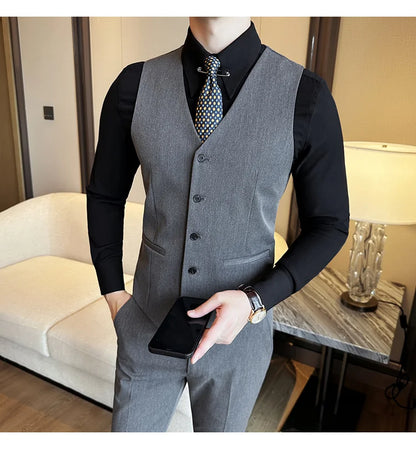 ( Vest + Pants) Men Luxury High Quality Business Suit Vest 2 pieces Formal Groom Wedding Dress Vest Set Fashion Club Clothing