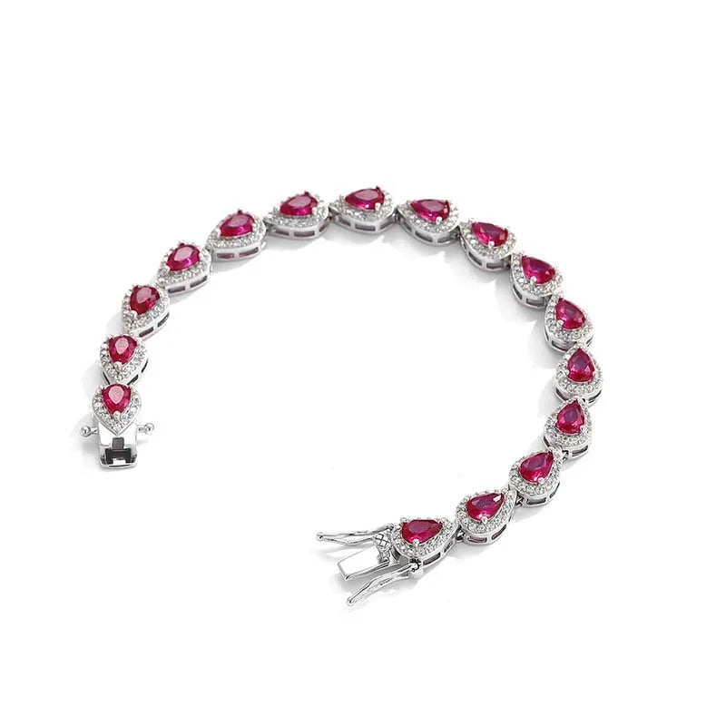 2023 New In Real S925 Sterling Silver Full Ruby Link Bracelet for Women Lab Grown Gemstones Bracelets Party Fine Jewelry