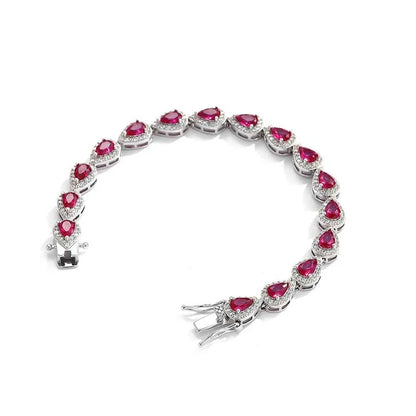 2023 New In Real S925 Sterling Silver Full Ruby Link Bracelet for Women Lab Grown Gemstones Bracelets Party Fine Jewelry