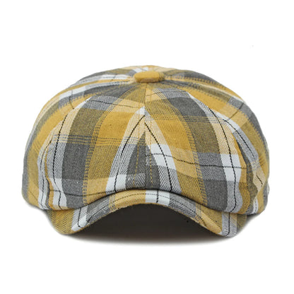 Plaid Beret Hat Short Brim Thin Lightweight Unisex British Retro Artist Cap for Men Women Fashion Accessories