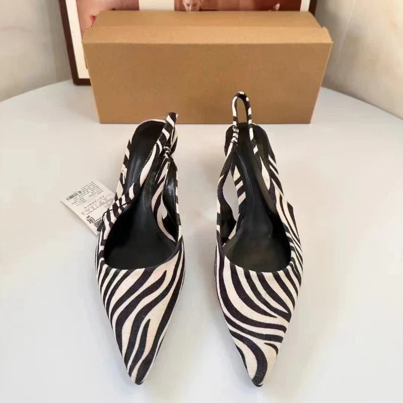 Bold and Stylish Pattern Women's Mid-Heel Sandals, Casual Slip-On with 3cm-5cm Heels 2025 Spring Sexy Slingbacks Ladies Shoes