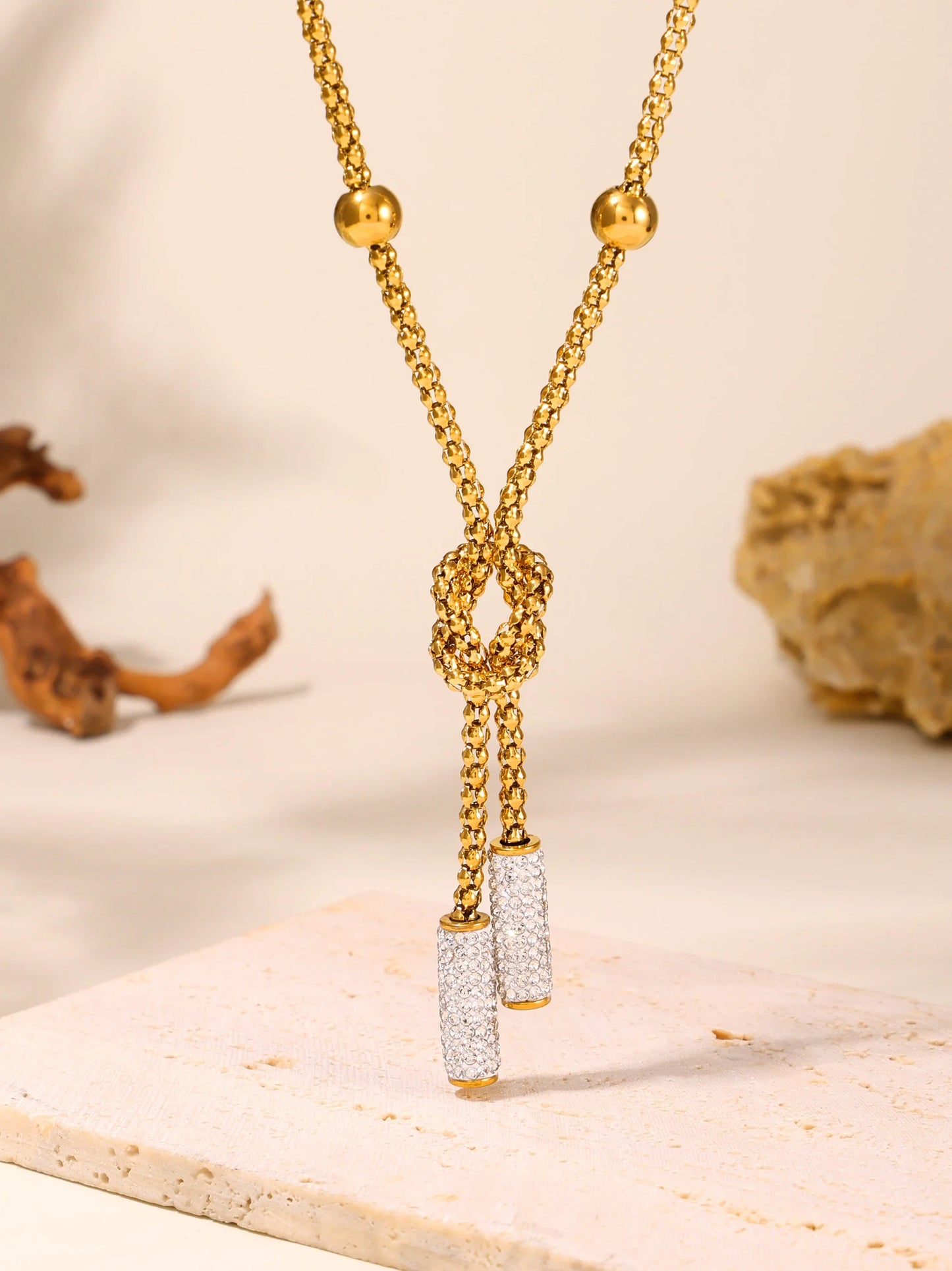 Stainless Steel Rhinestone Pendant Neck Choker Long Sweater Necklace For Women Fashion Gold Plated Jewelry طقم مجو