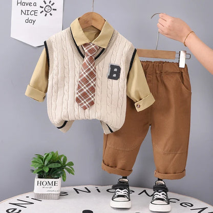 Spring Autumn Fashion Baby Clothes Suit Kids Boys Clothing Children Vest Shirt Pants 3Pcs/Set Toddler Costume Infant Tracksuits