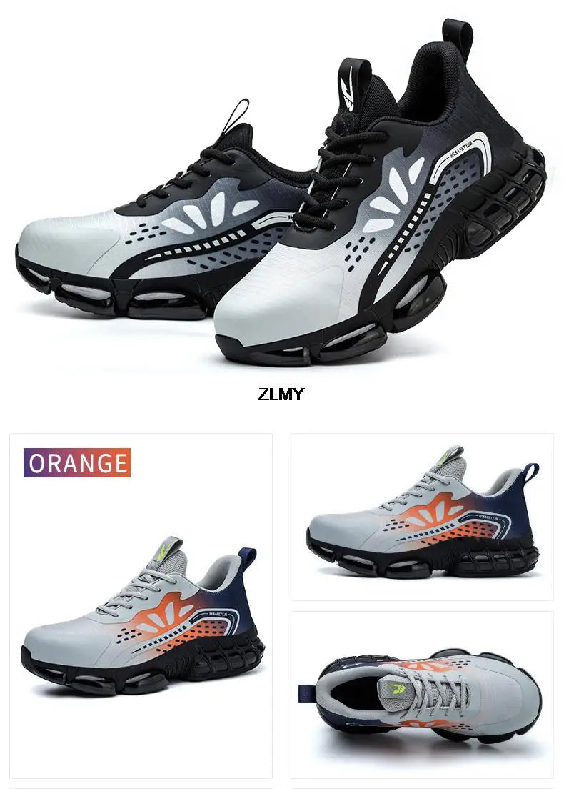 Rotary Button Safety Shoes Men Steel Toe Sneakers Puncture Proof Work Safety Boots Air Cushion Sport Work Shoes Anti-smash Boots