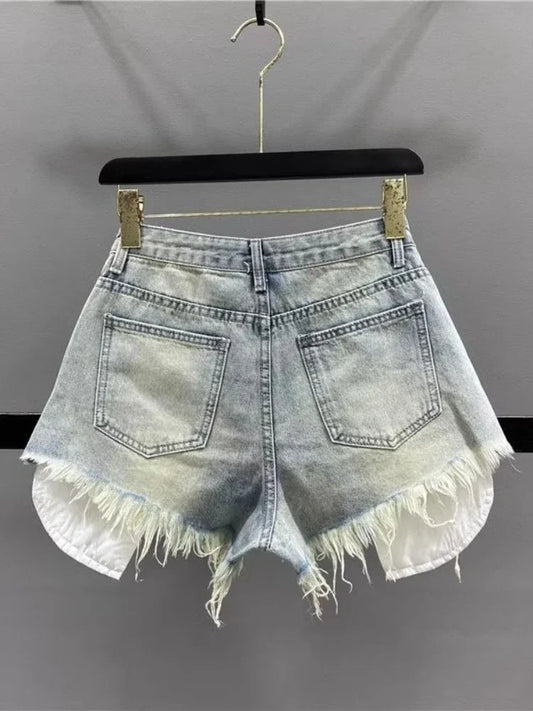 Vintage Ripped Denim Shorts for Women Blue Sexy Korean Y2k Shorts Gyaru High-waisted Streetwear Short Jeans Aesthetics