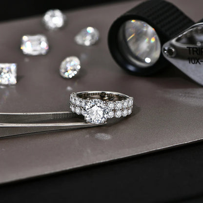Full Sparkling D VVS1 Moissanite Rings for Women Round Cut 3.0CT Diamond S925 Silver 18K White Gold Plated Fine Jewelry