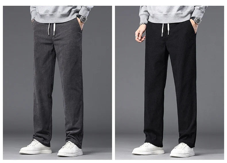Straight Corduroy Classic Male Pants Khaki Black Gray Baggy Fashion Elastic Waist Trousers Soft Stretchy Casual Men's Clothing