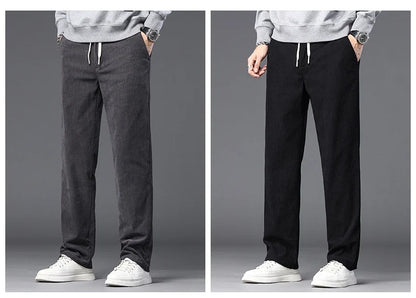 Straight Corduroy Classic Male Pants Khaki Black Gray Baggy Fashion Elastic Waist Trousers Soft Stretchy Casual Men's Clothing