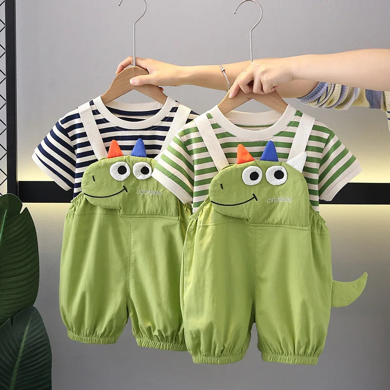 Children Summer Fashion Baby Boy Clothes outfits Striped T Shirt+Bib Shorts 2pcs/Set Toddler Girl Casual Costume Kids Tracksuits