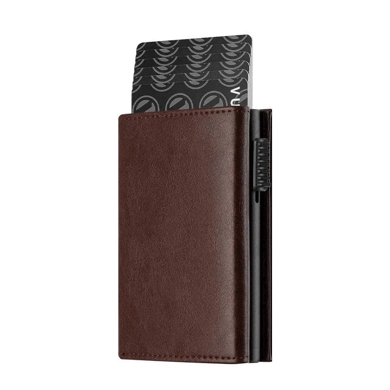 Carbon Fiber & Aluminum Men's Bifold Wallet, RFID Blocking Automatic Pop-Up Card Holder with Coin Compartments, Slim Money Purse