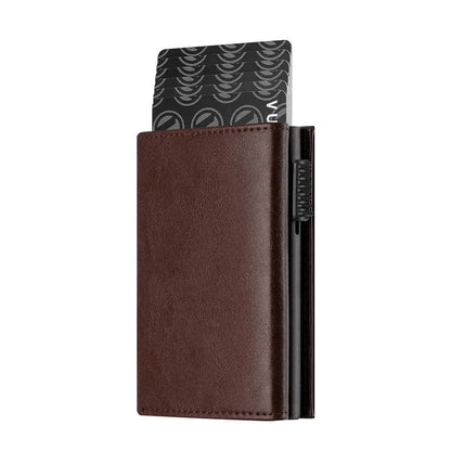 Carbon Fiber & Aluminum Men's Bifold Wallet, RFID Blocking Automatic Pop-Up Card Holder with Coin Compartments, Slim Money Purse