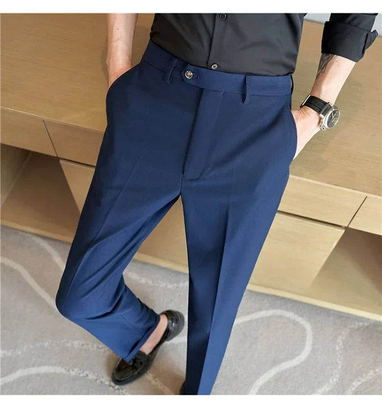 2024 New Men's Slim Fit Tapered Dress Pants Apricot Pearlescent Texture Business Casual Suit Trousers Spring Clothes