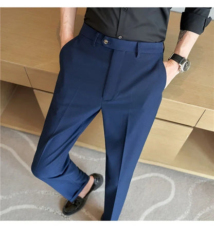 2024 New Men's Slim Fit Tapered Dress Pants Apricot Pearlescent Texture Business Casual Suit Trousers Spring Clothes