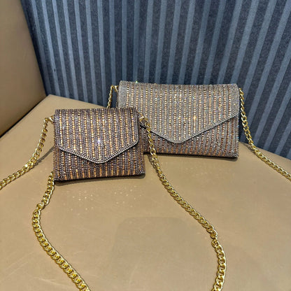 Rhinestones Bag for Women 2024 Mini Purses and Handbags Clutch Wallets Ladies PU Leather Chain Party Evening Shoulder Bag