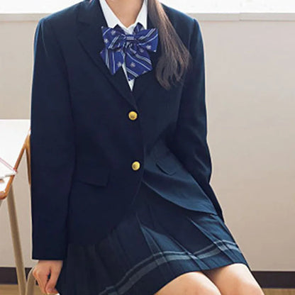 Preppy Style Slim Fit Solid Blazer Woman Double Button Turn-Down Collar Blazers Women Spring Autumn Basic Student JK Suit Coat