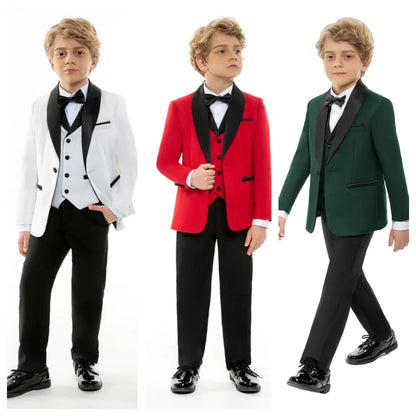 24H Ship White Formal Kids Suit Set, 4 Pieces Suits For Boys From 3-14 Years, Wedding Tuxedo For Kids Ring Bear