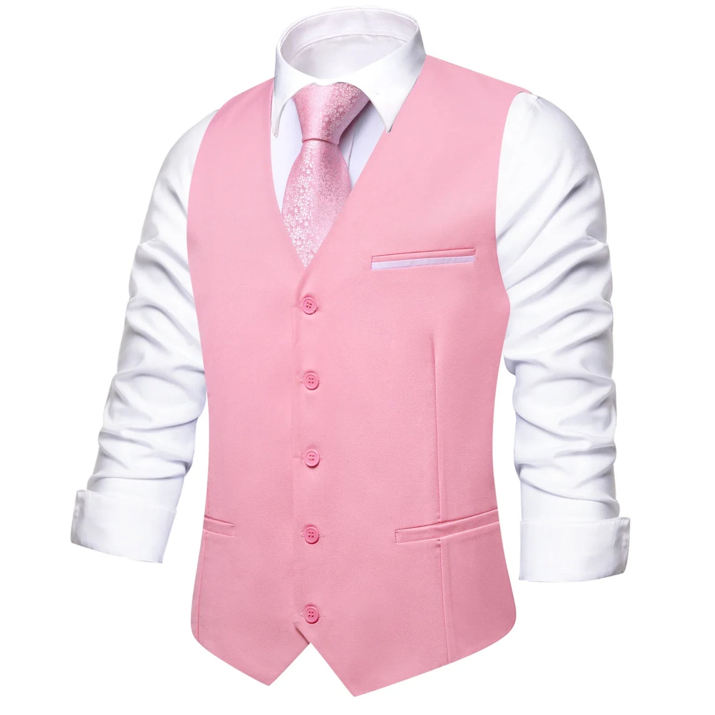 Solid Peach Pink Men Vest Wedding Slim Waistcoat Neck Tie Hanky Cufflinks Set for Male Business Party Designer Gifts