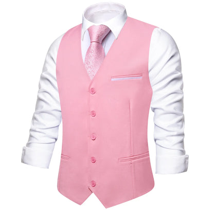 Solid Peach Pink Men Vest Wedding Slim Waistcoat Neck Tie Hanky Cufflinks Set for Male Business Party Designer Gifts