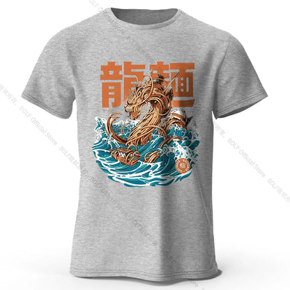 Men's Dragon Ramen Printed T-Shirt 100% Cotton Oversized Anime Graphic Tees for Women Summer Tops Otaku Streetwear