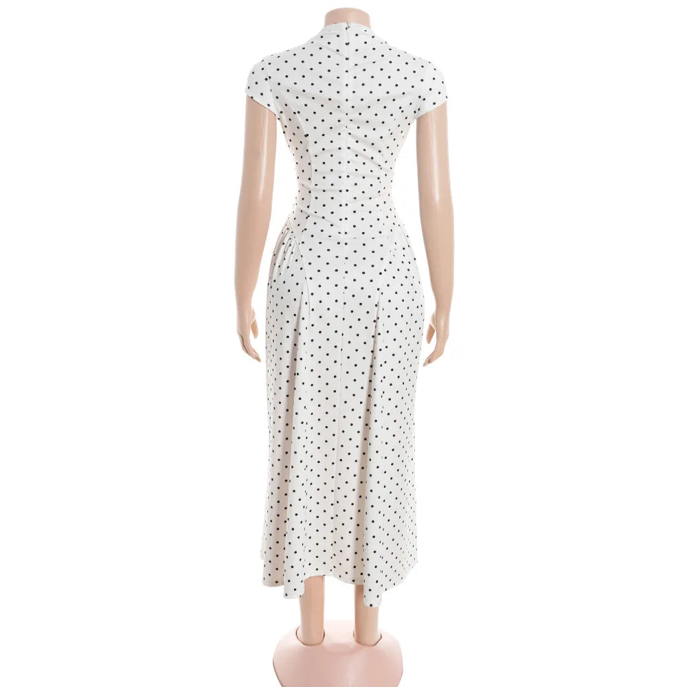 White Polka Dot Long Dress Summer Sexy High-Waisted Vintage Print Sleeveless Dress Casual Party Vacation New Women Dress