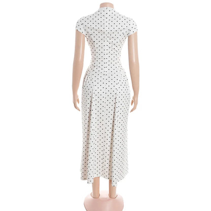 White Polka Dot Long Dress Summer Sexy High-Waisted Vintage Print Sleeveless Dress Casual Party Vacation New Women Dress