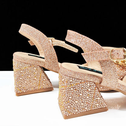 Fashion Design High-end Women's Shoes with Diamond Oval Stand Bag Women's High Heels for Special Day or Work
