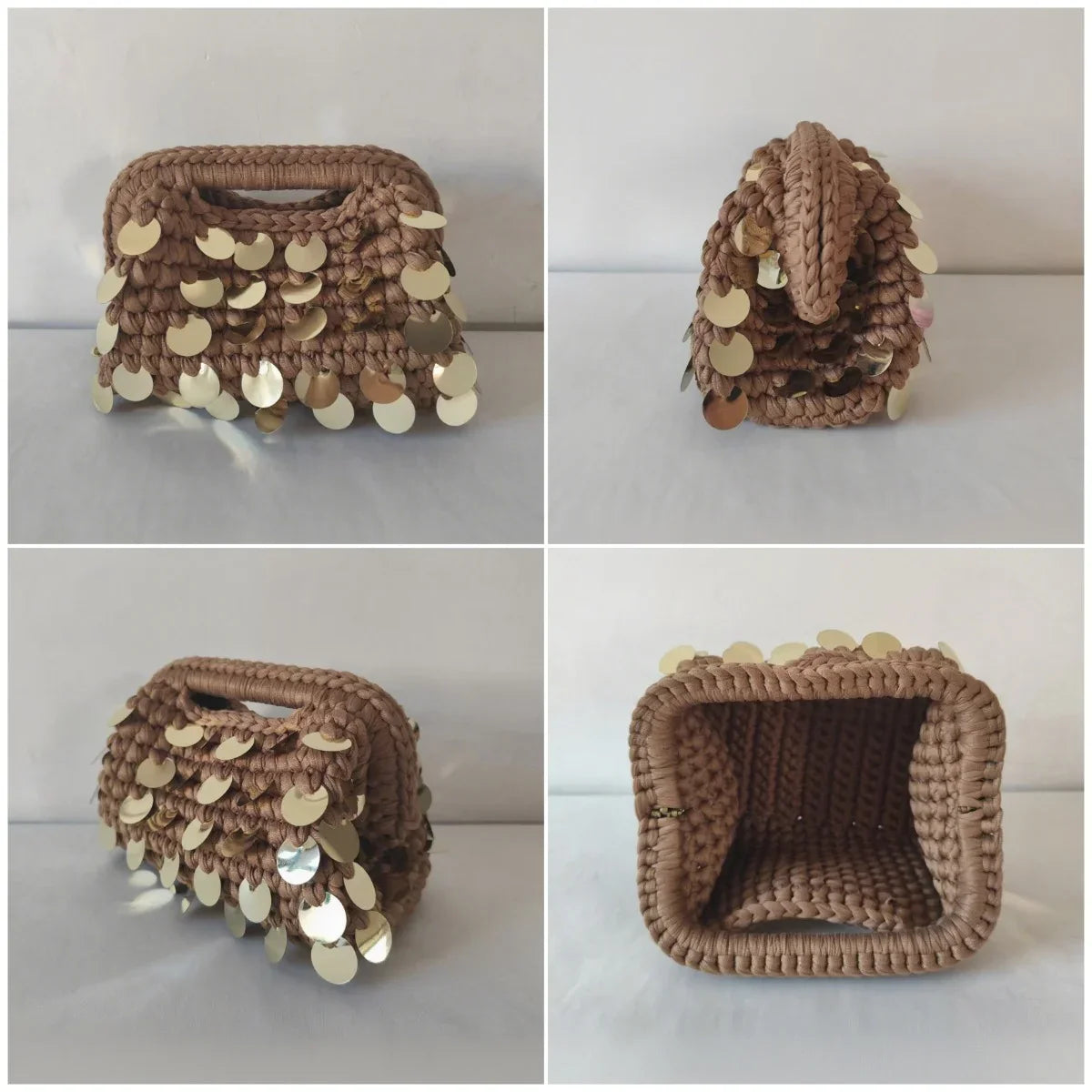 Yingzi Small Sequin Crochet Cluth Bag with Shine Paillettes Handmade Evening Bag Makeup Bag