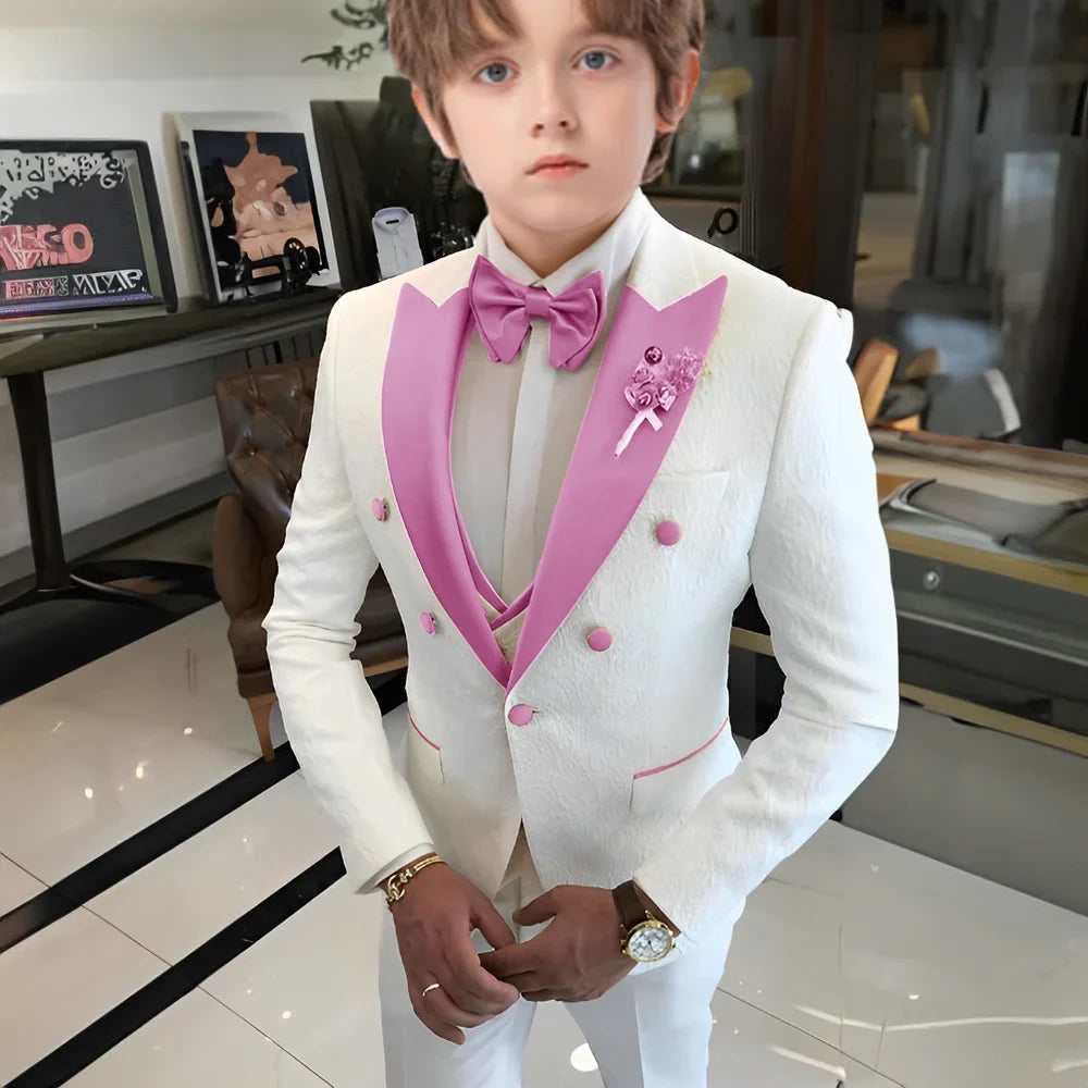 Jacquard Boys Suit Set 3 Pieces Wedding Guest Outfit,High Quality Peak Lapel Tuxedo For Kids,Children's Slim Fit Suits 2-20T