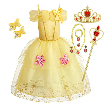 2026 Girls Costume Sleeping Beauty Aurora Princess Party Rapunzel Halloween Snow White Cosplay Costume Kid Cinderella Dress up