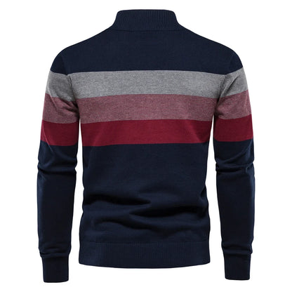 Men's Cotton Mock Neck Stand Collar Sweaters Quarter Zipper Pullover Autumn Winter Warm Social Casual Sweater for Men