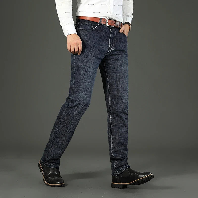 Business Men's Jeans Casual Straight Stretch Fashion Classic Blue Work Denim Trousers Male WTHINLEE Brand Clothing Size 28-40