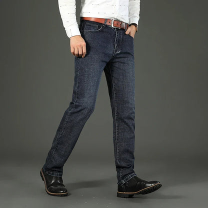 Business Men's Jeans Casual Straight Stretch Fashion Classic Blue Work Denim Trousers Male WTHINLEE Brand Clothing Size 28-40